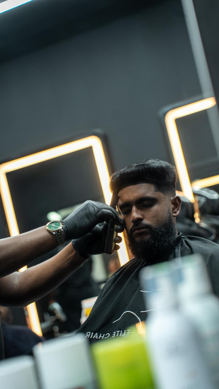 Low fade and beard detail at Elite Chair Barber Canning Town